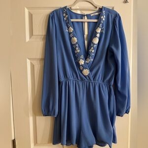 Miami Blue Floral Embroidered Romper